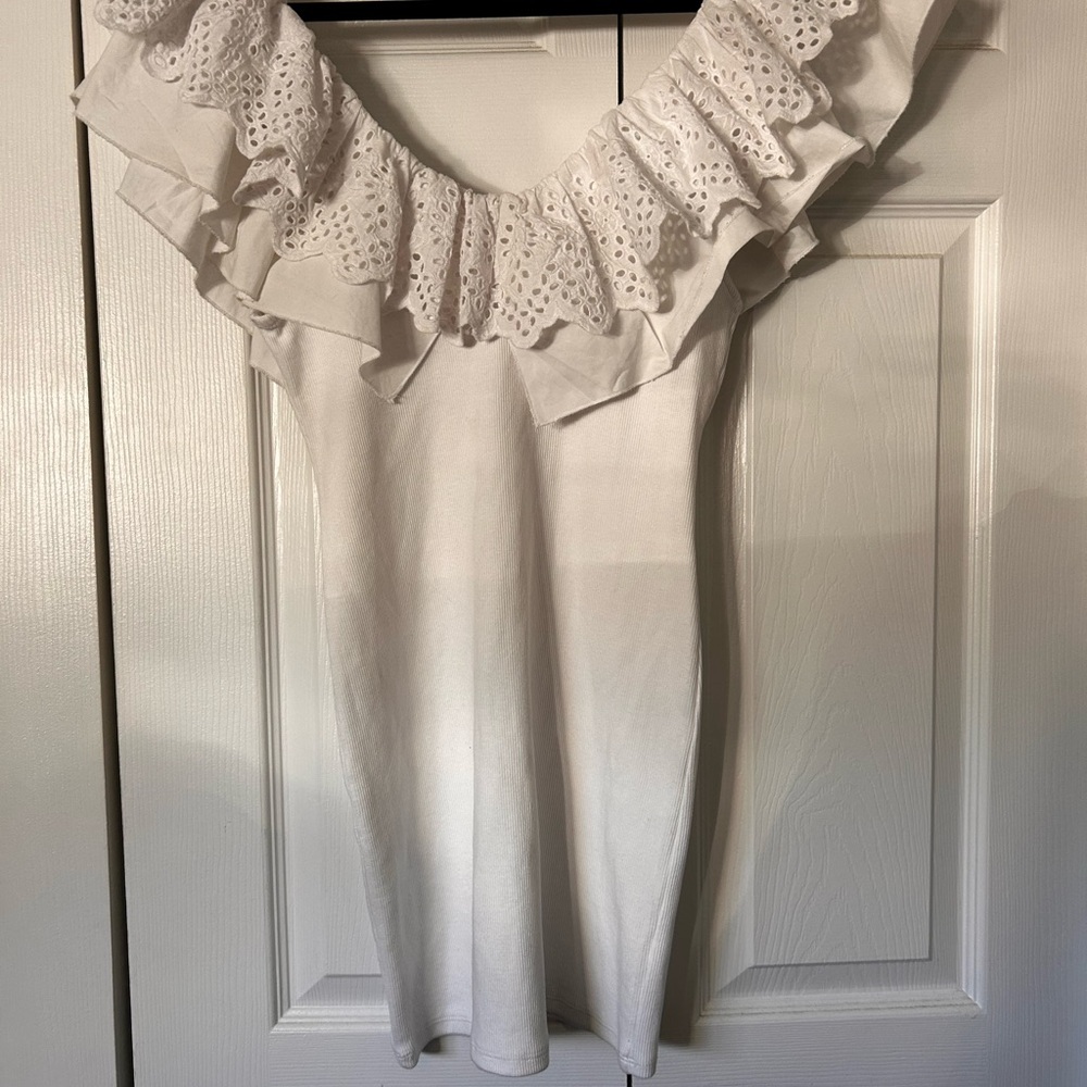 White Ruffled Off-Shoulder Dress - Picture 2 of 3